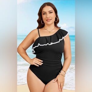🖤 Tempt Me One‑Shoulder Ruffle One‑Piece Swimsuit – XL (US 16)